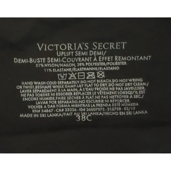 Victoria Secret Womens Black Gray Uplift Semi Demi Underwire Bra Sz 38 C New - Picture 5 of 7